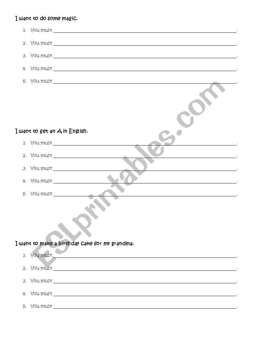 Giving advice using must worksheet