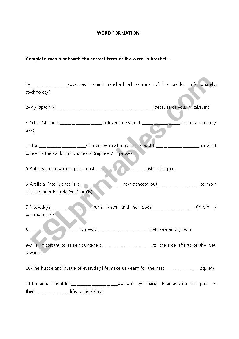 Word Formation worksheet