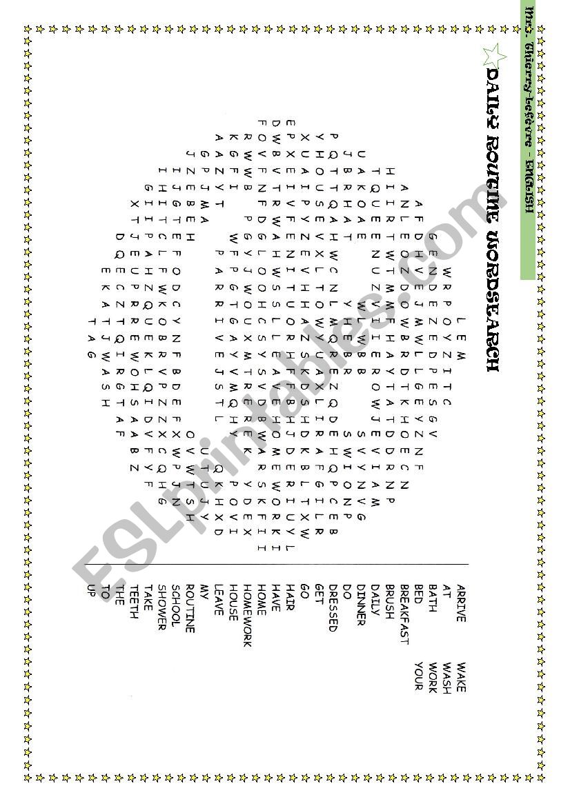 My Daily Routine WORDSEARCH worksheet