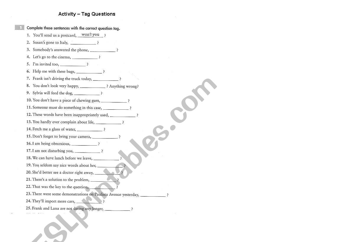 Tag Questions worksheet