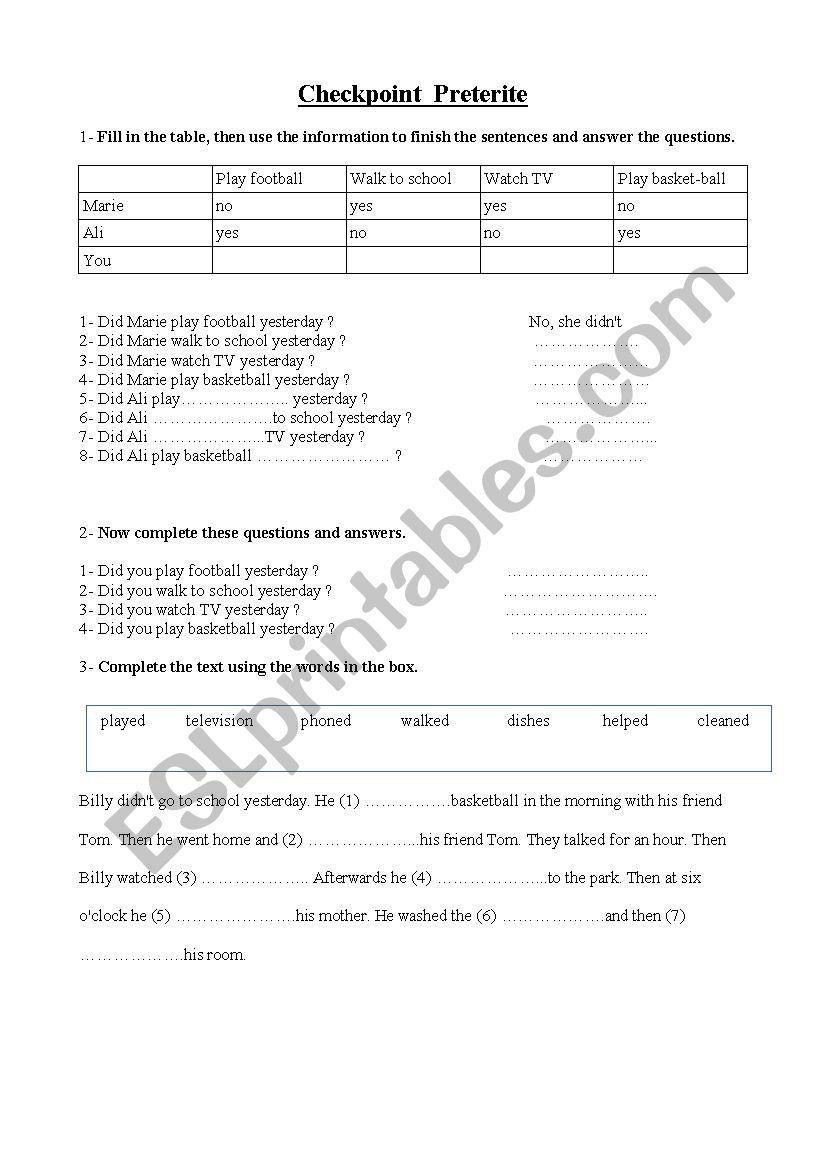 checkpoint preterite worksheet