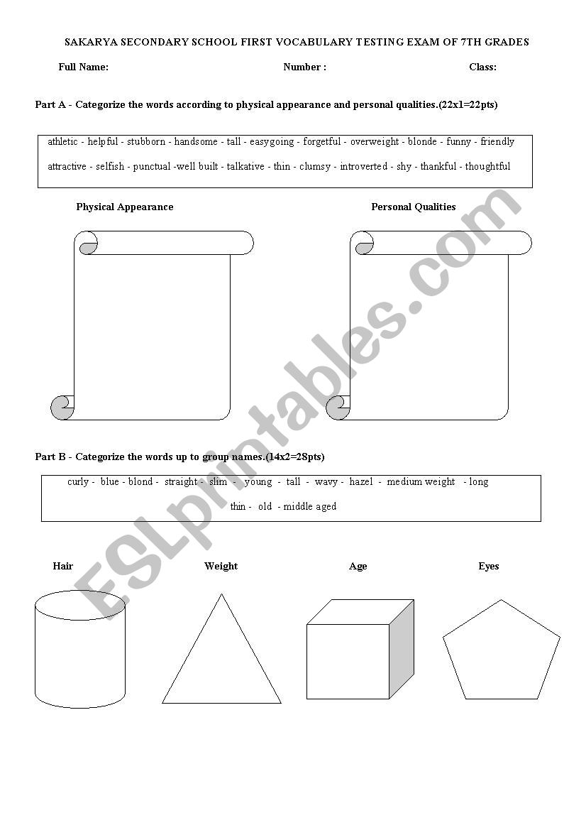 physical appearance worksheet