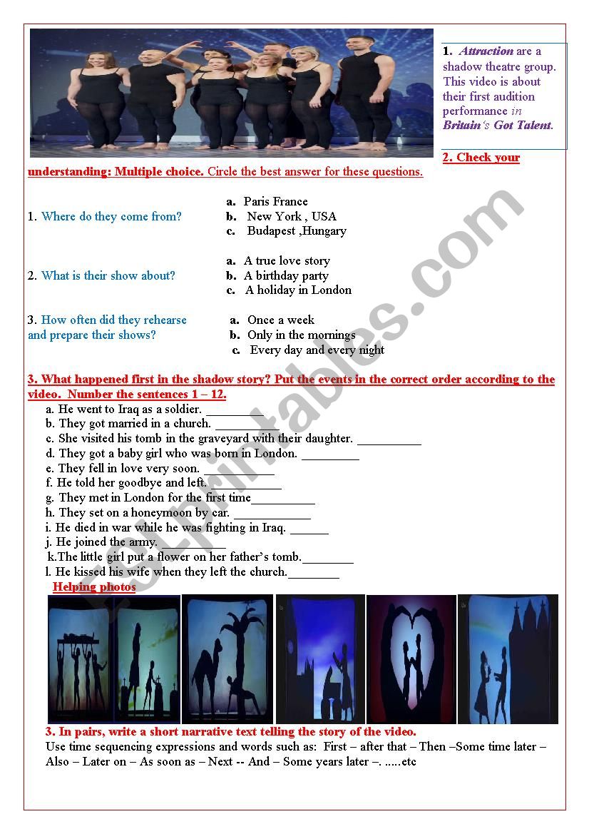 Video activity based on Britain´s Got Talent winners ATTRACTION SHADOW