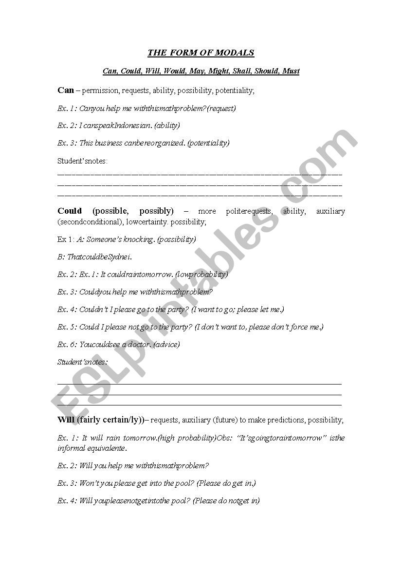 Modal Verbs worksheet