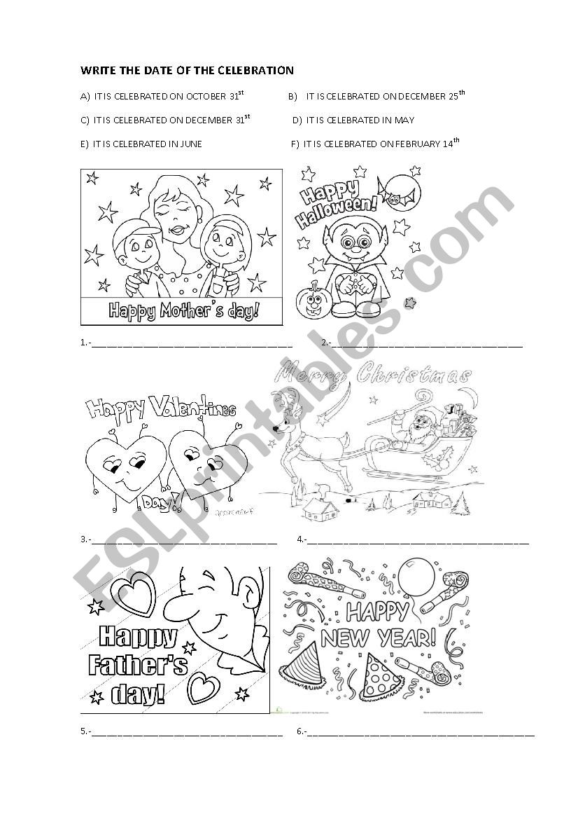 Celebrations and dates worksheet