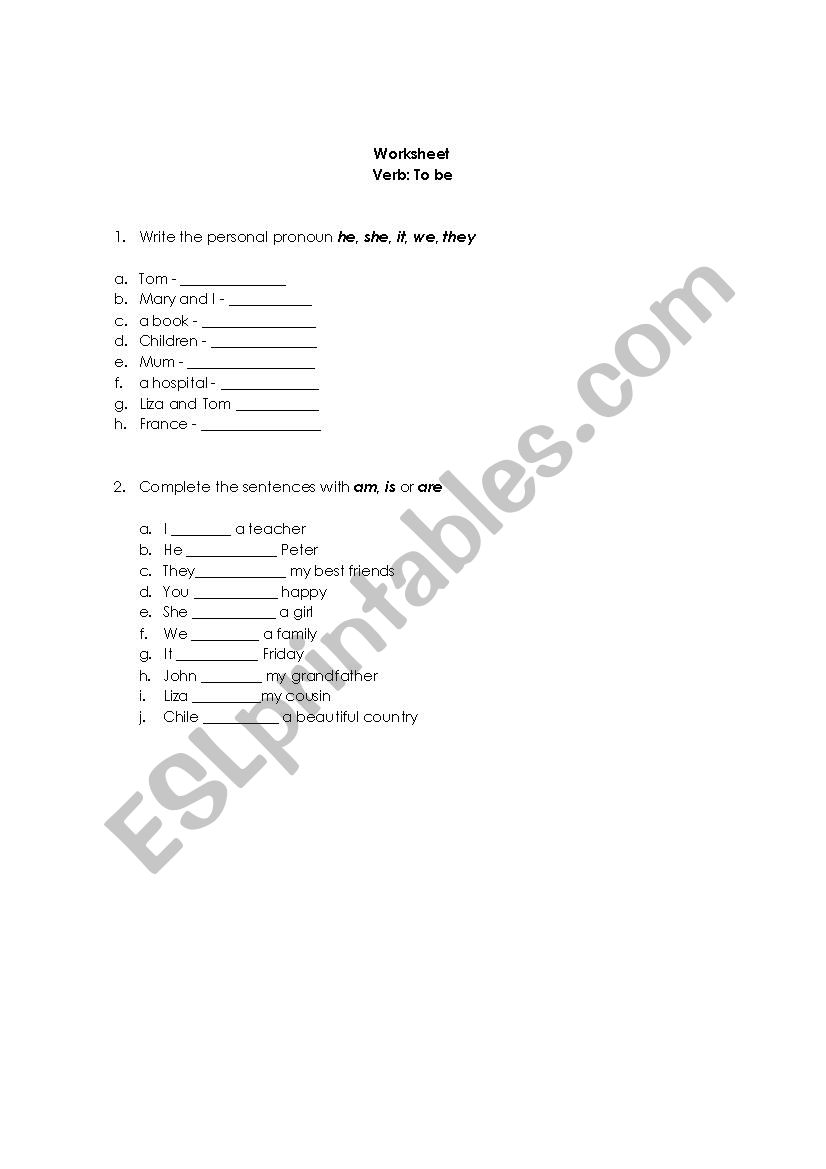 Verb to be worksheet worksheet