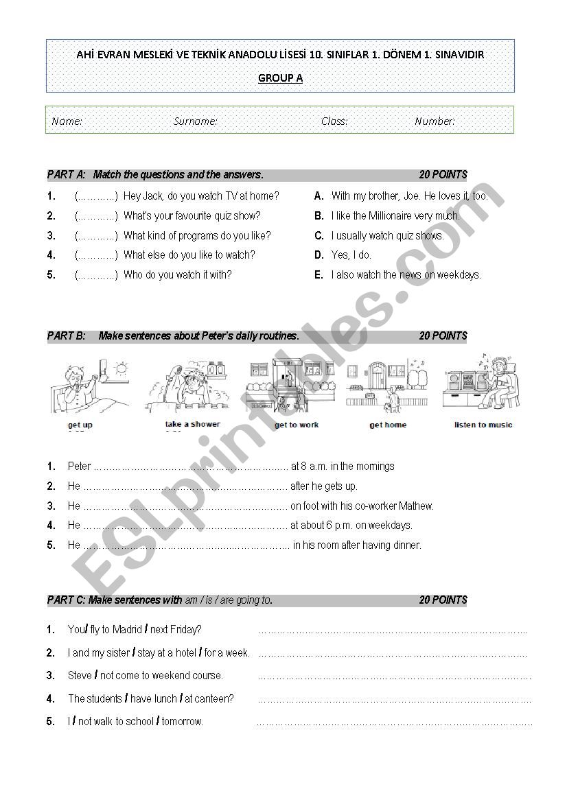 Exams worksheet