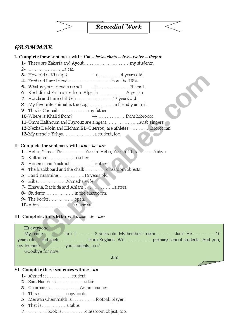 Remedial Work worksheet