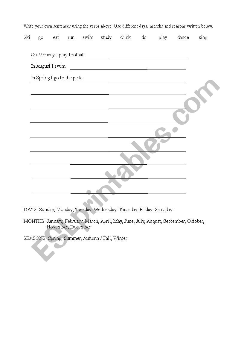 Days, months, seasons worksheet Days, months, seasons worksheet