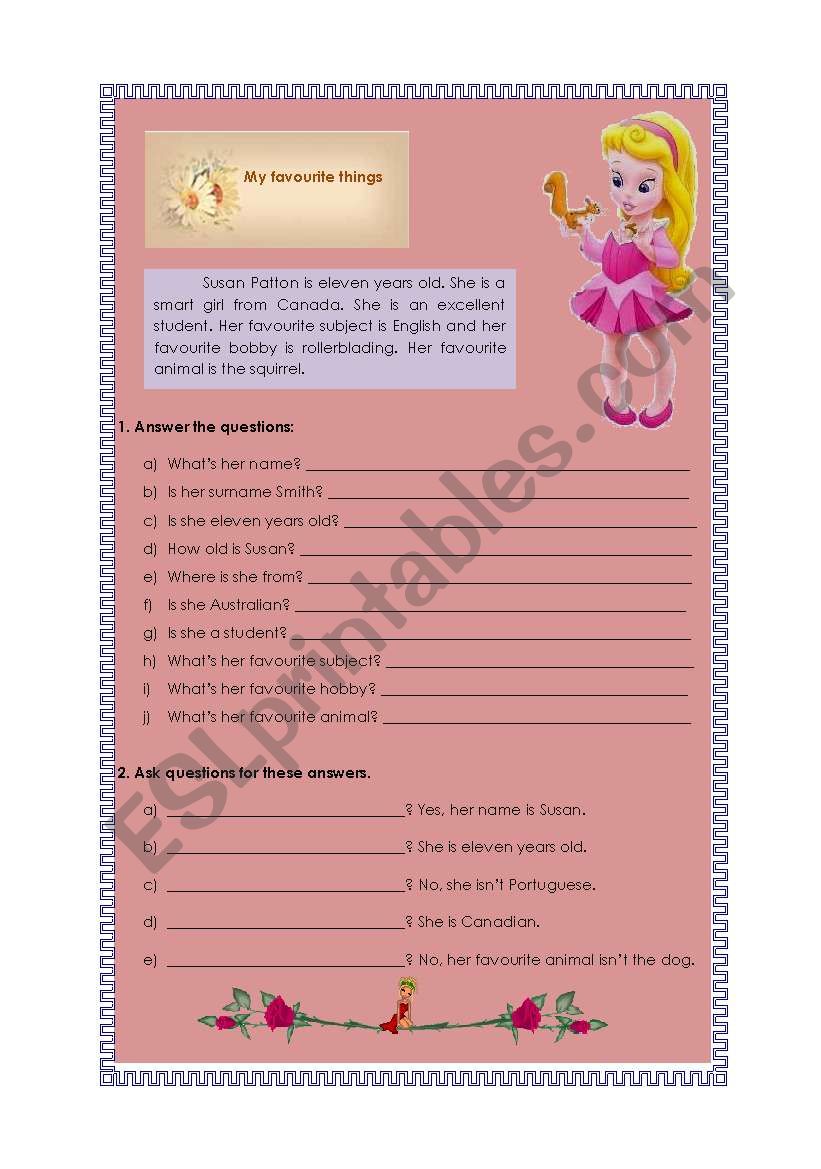 My favourite things worksheet