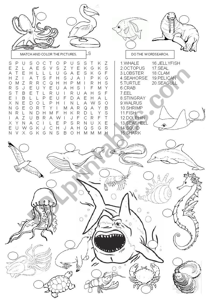 SEA ANIMALS -  WORDSEARCH worksheet