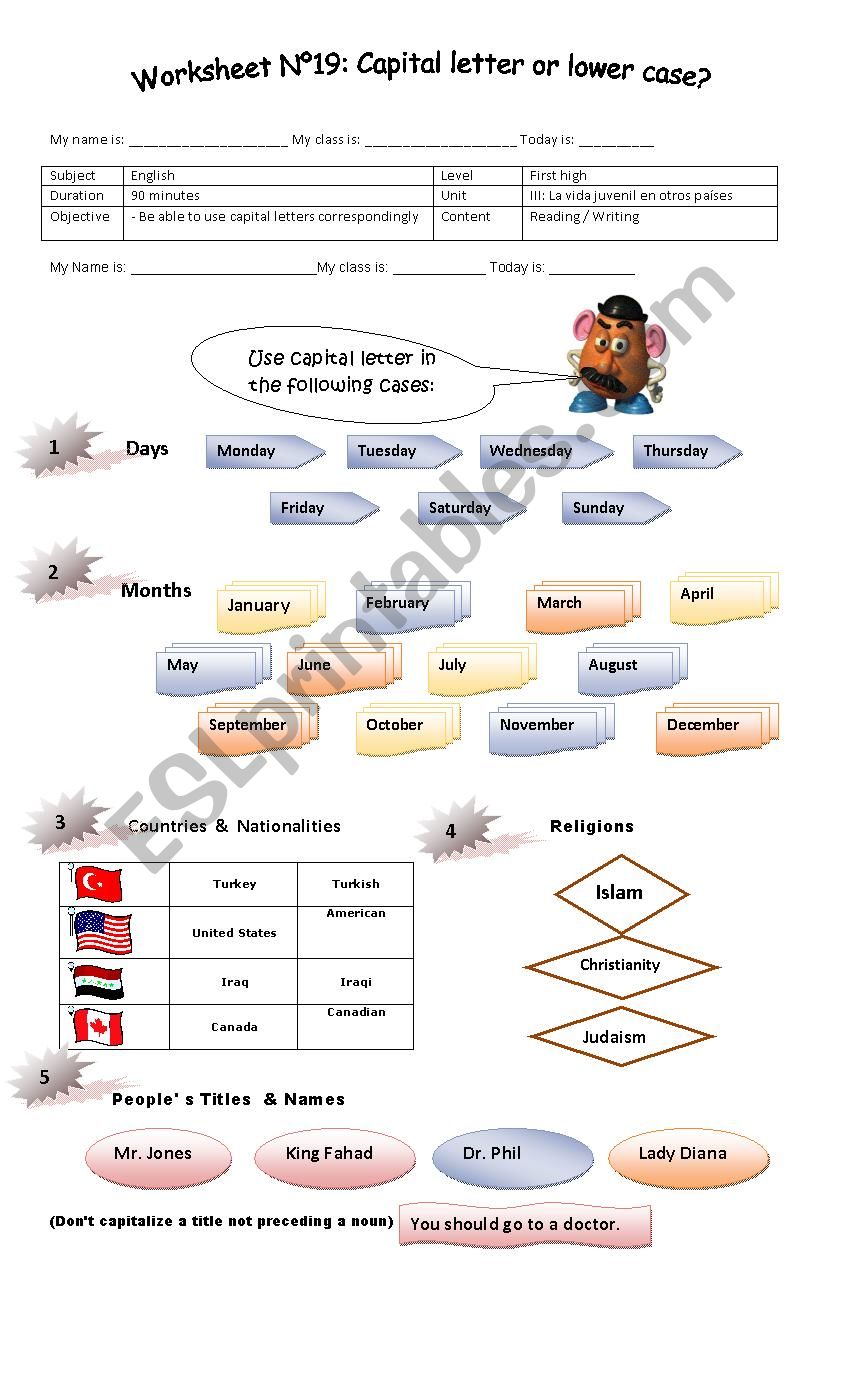 Capitalization worksheet worksheet