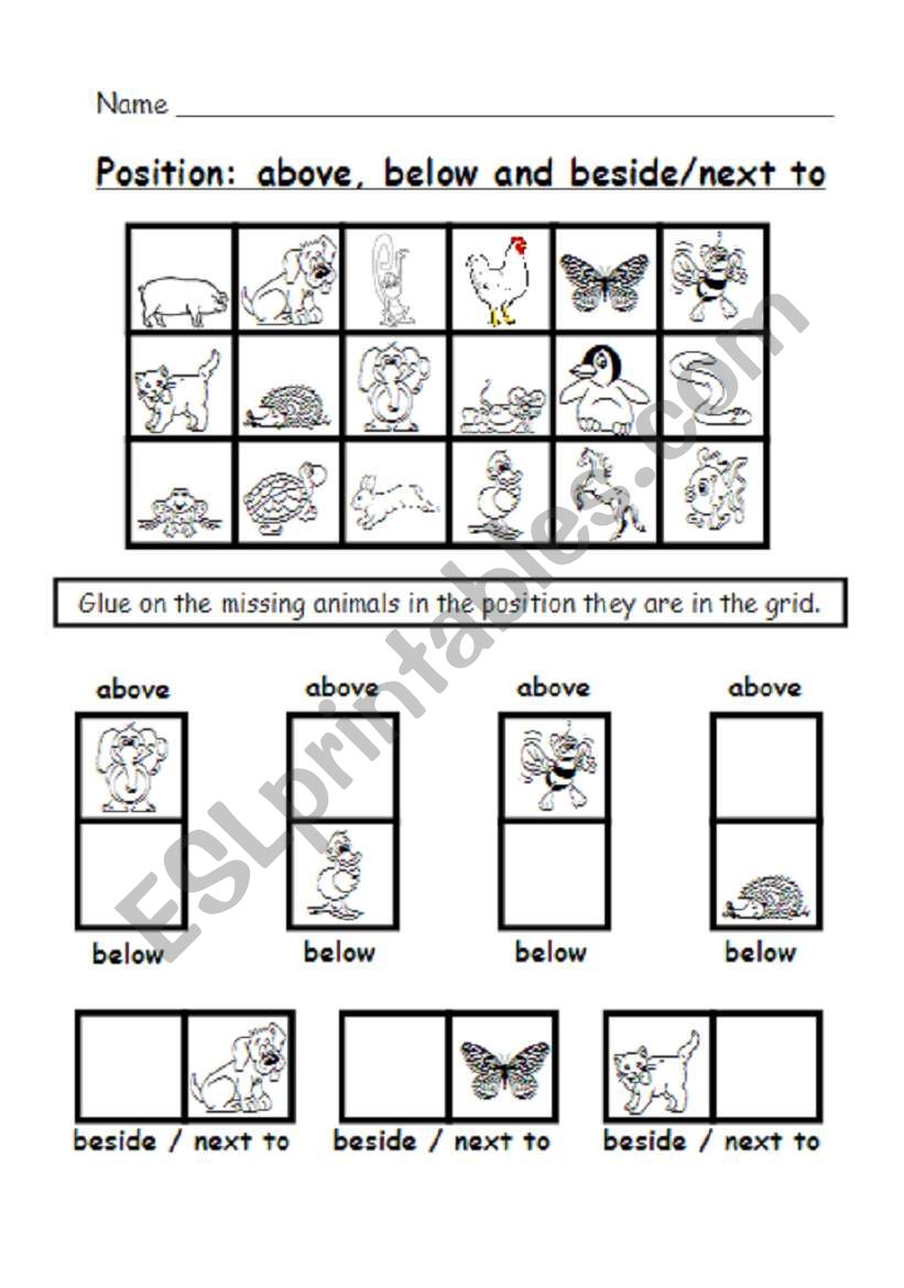 POSITION WORKSHEET 2 - CUTTING AND PASTING ACTIVITY (2 PAGES)
