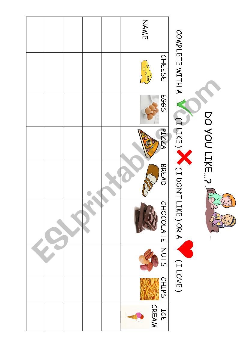 Do you like these foods worksheet