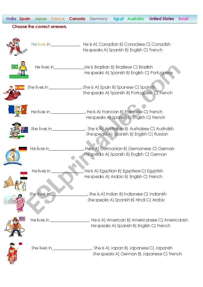 Nationalities and Languages worksheet