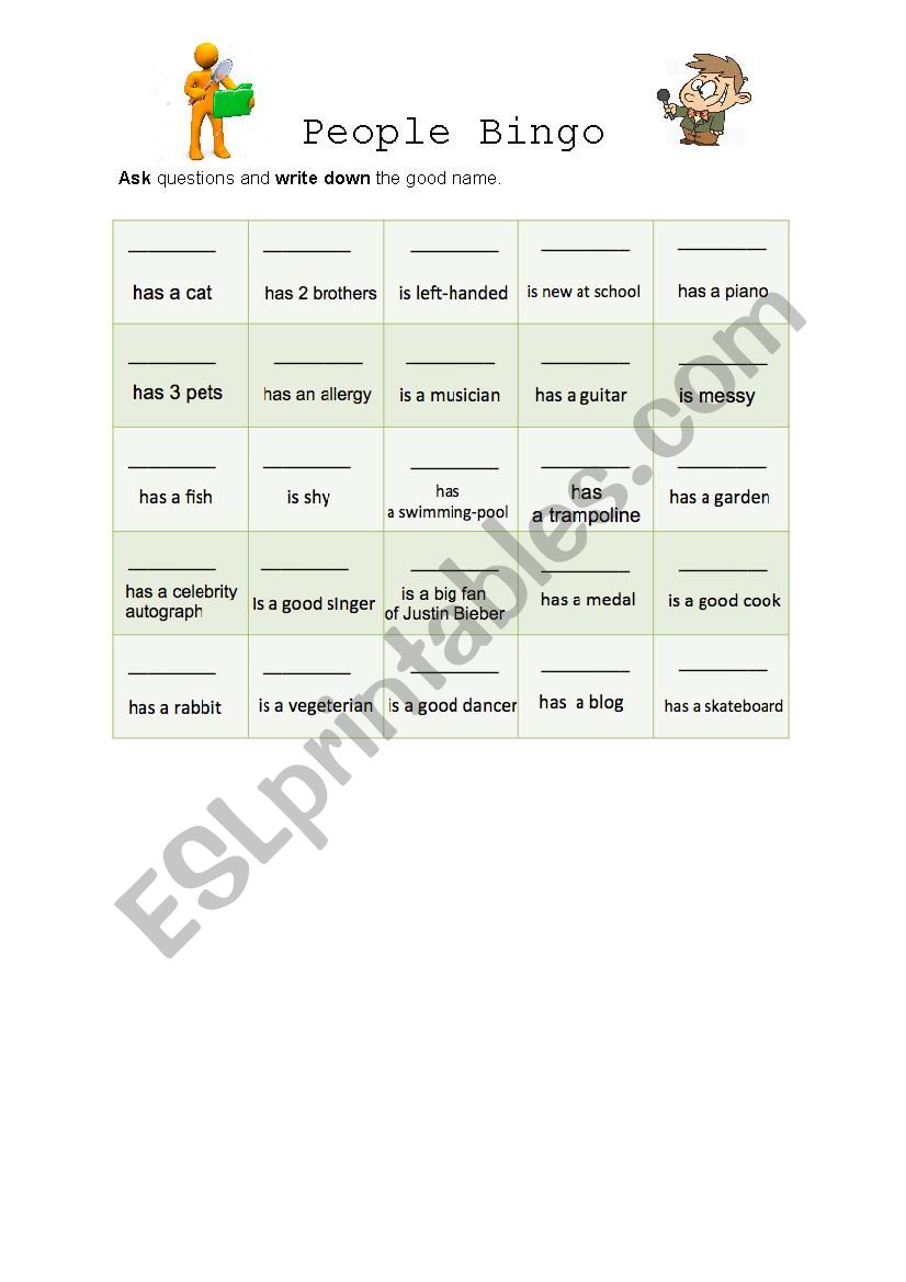 People bingo  worksheet