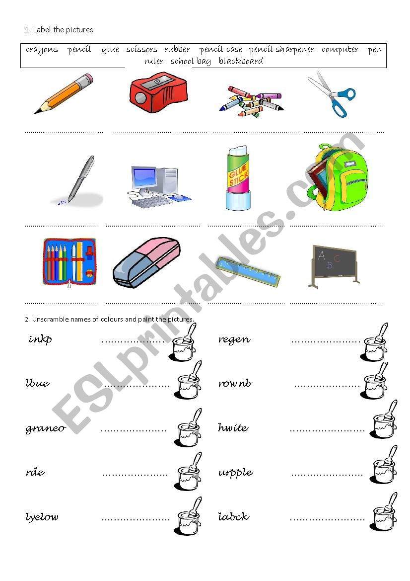 School Objects worksheet