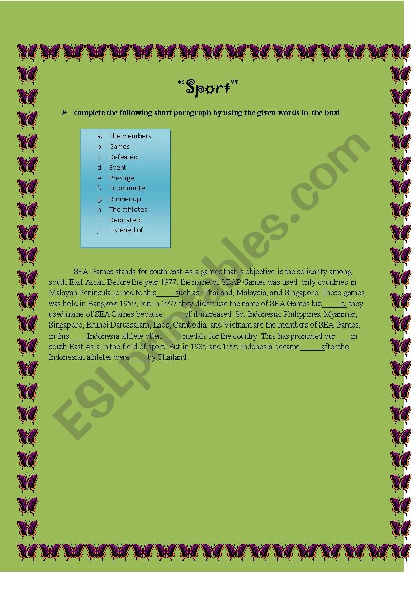 sport worksheet