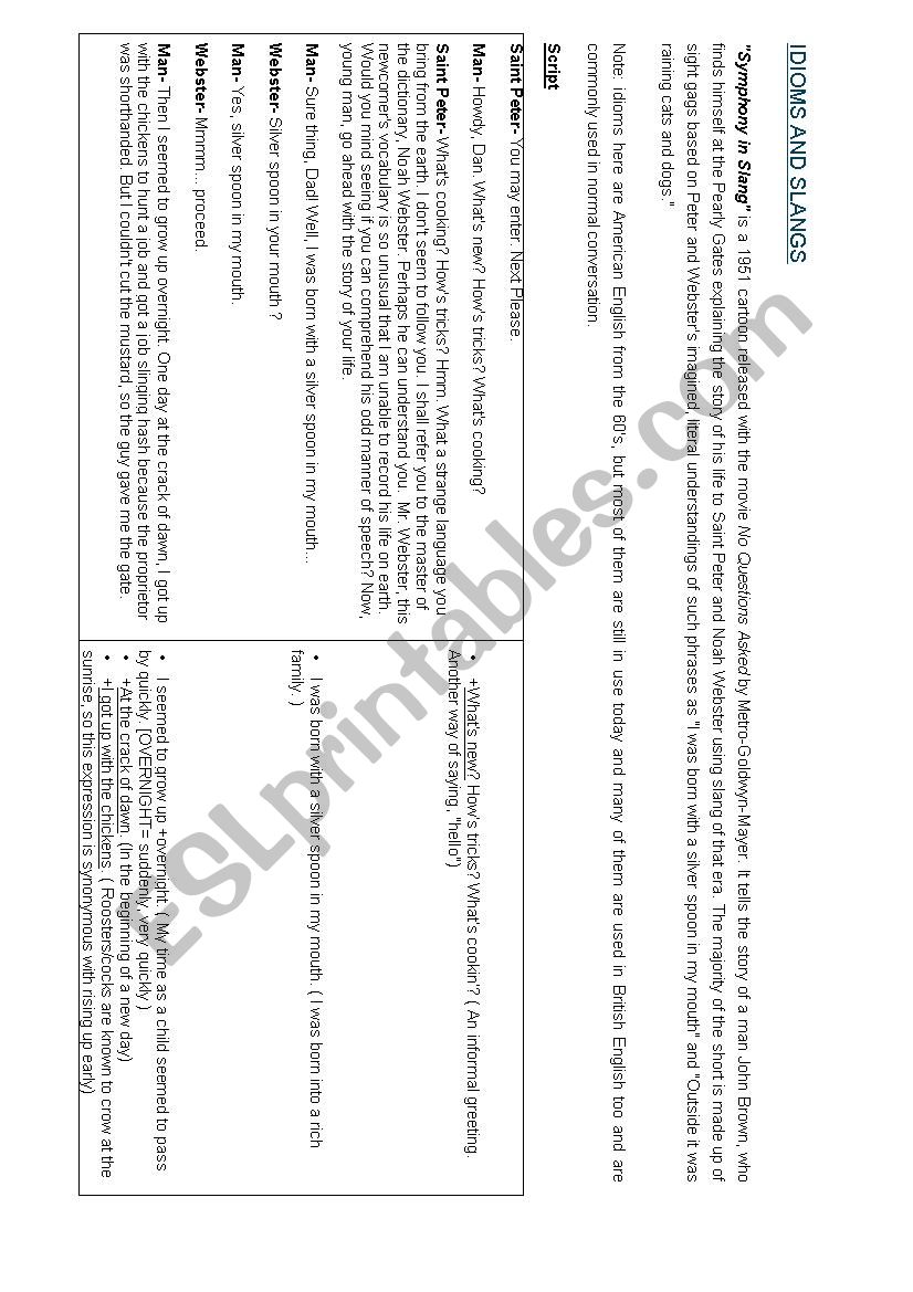 Symphony In Slang worksheet