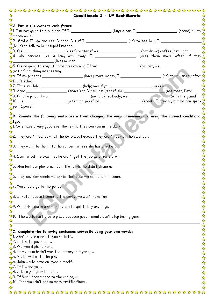 Conditional exercises worksheet