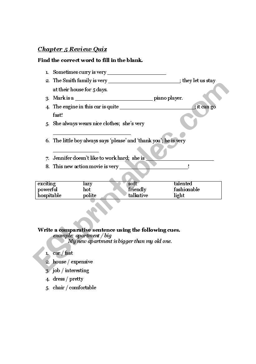 adjectives and comparisons quiz