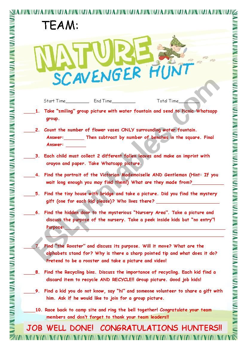 Scavenger Hunt worksheet