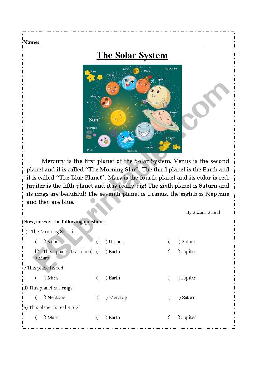 The Solar System worksheet