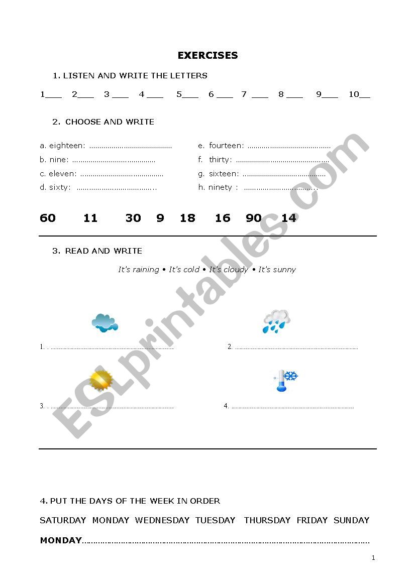 exercises worksheet