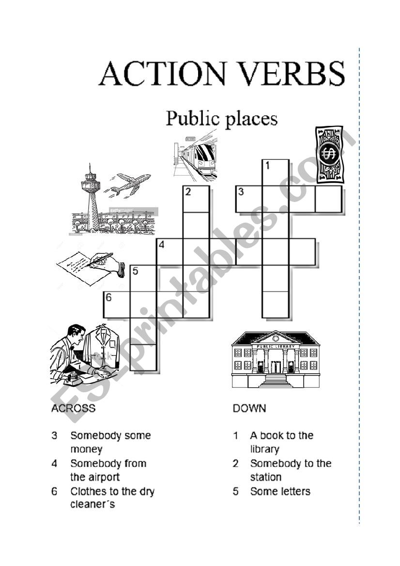 Action Verbs (Public places) worksheet