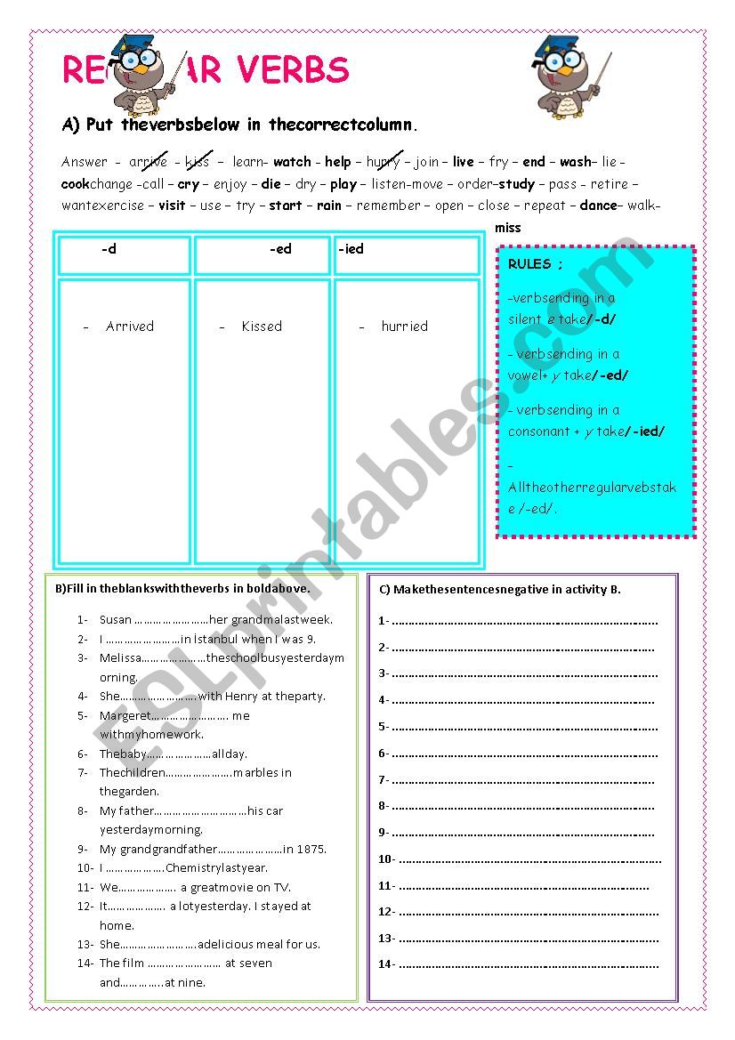 Regular verbs worksheet