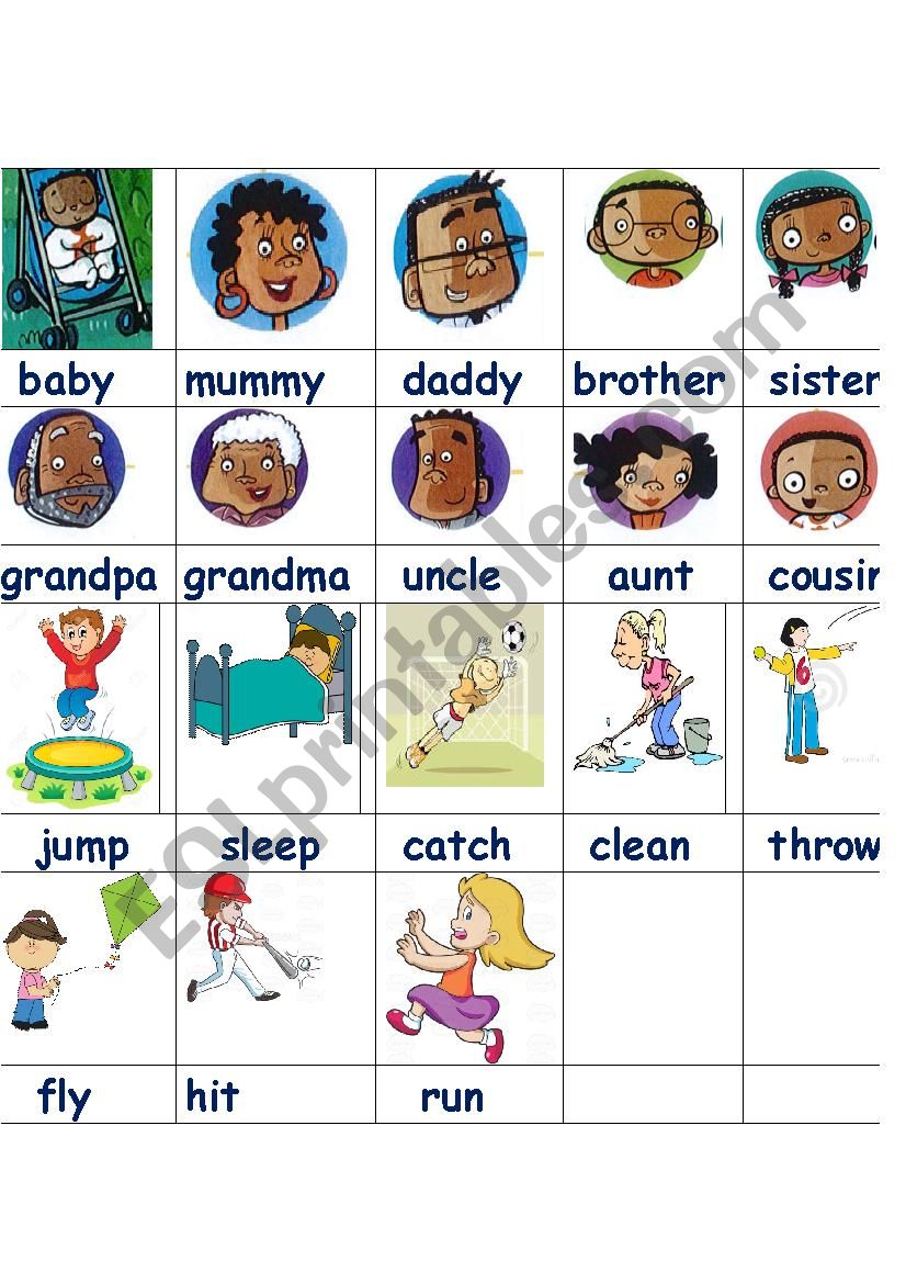 family and action verbs worksheet