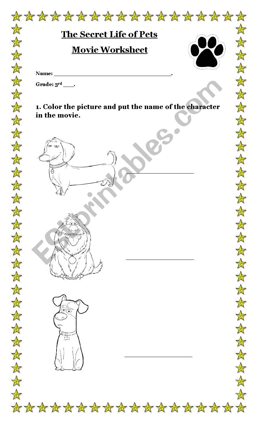 Movie Worksheet: The Secret Life Of Pets