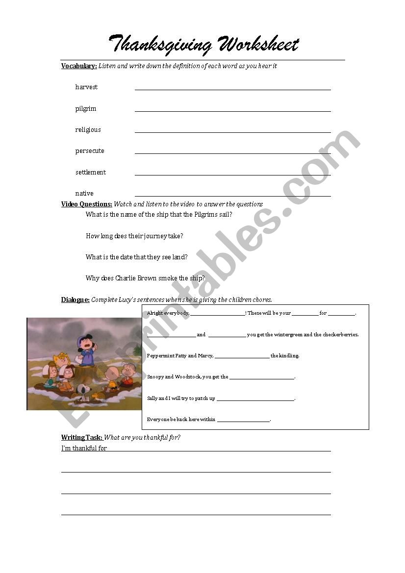 Thanksgiving Worksheet worksheet