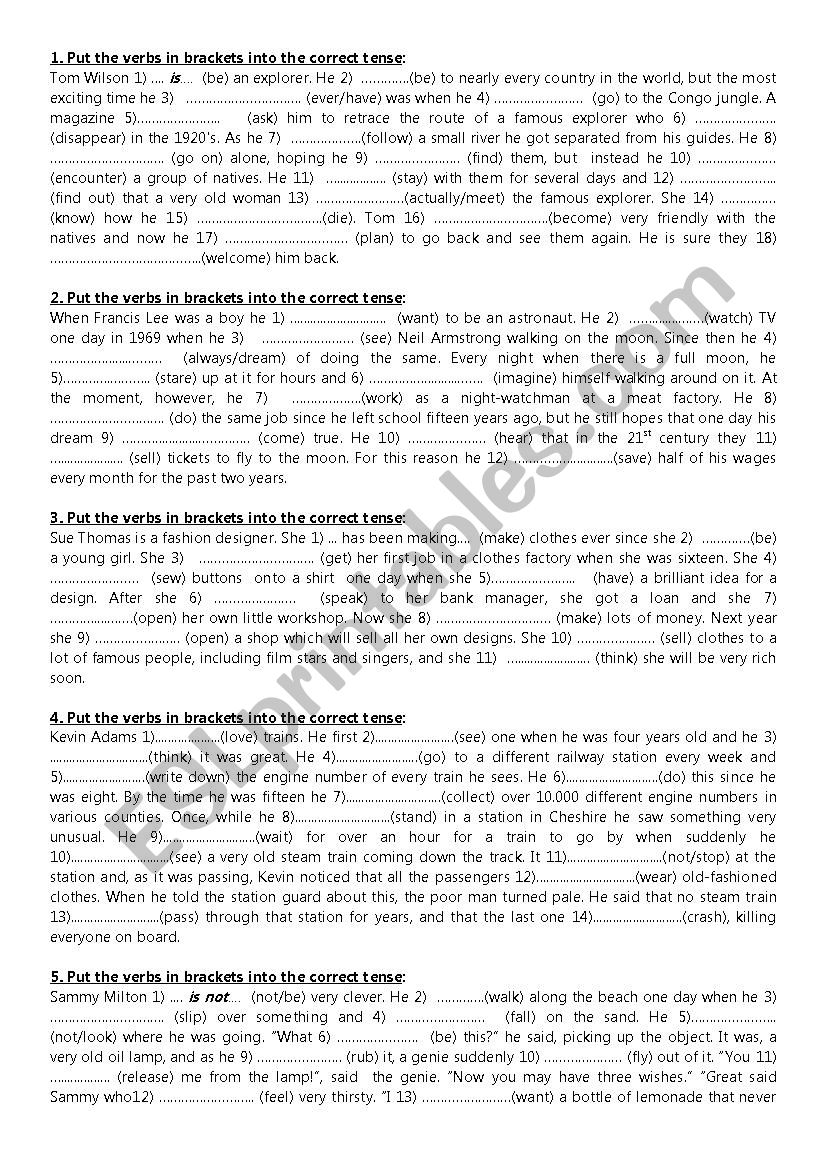 mixed tenses in paragraphs worksheet