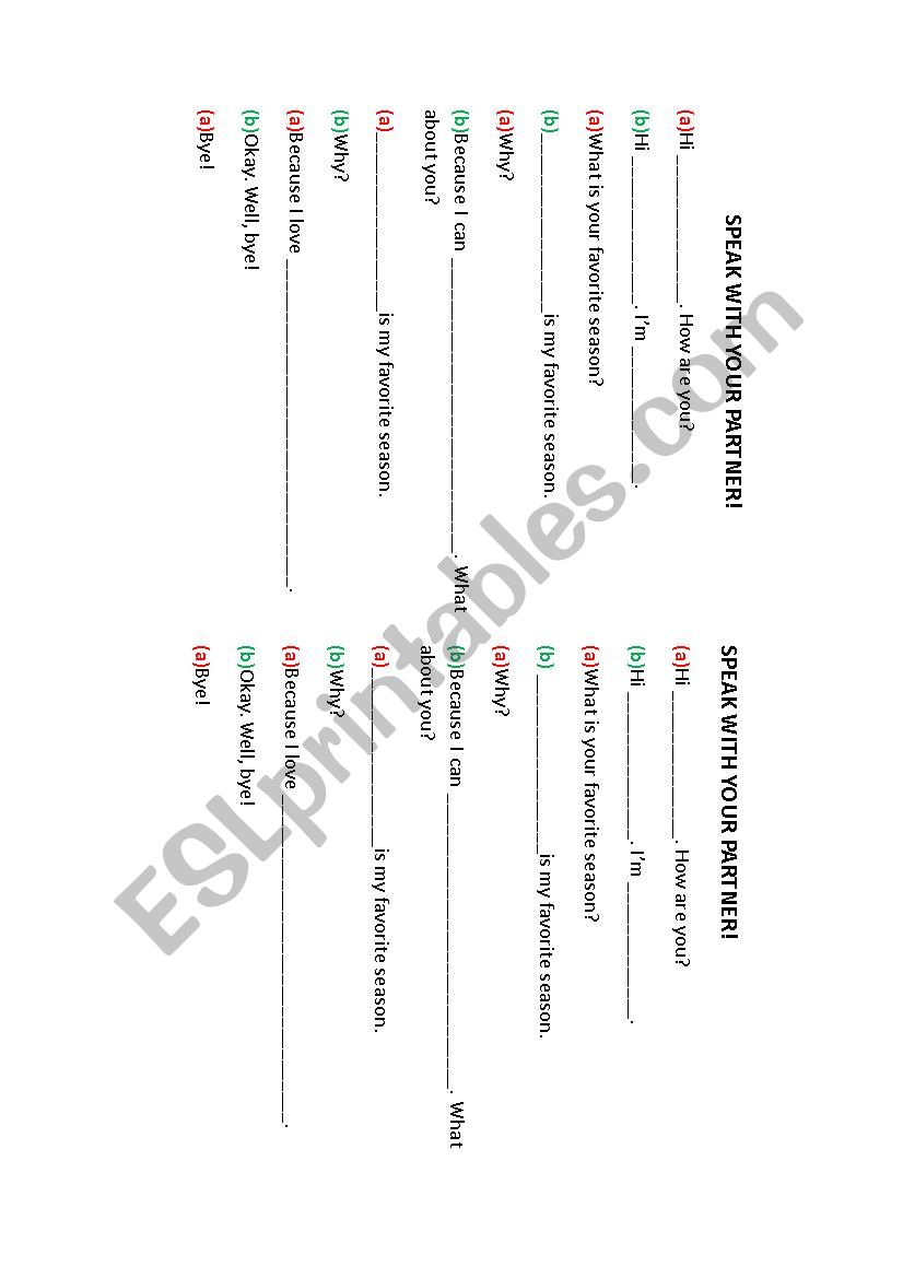 Seasons Role Play worksheet