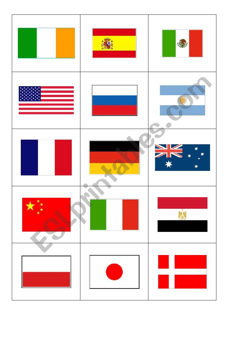 Countries and flags worksheet