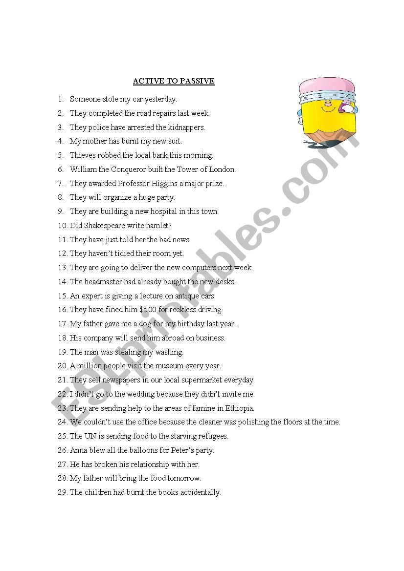 passive sentences worksheet