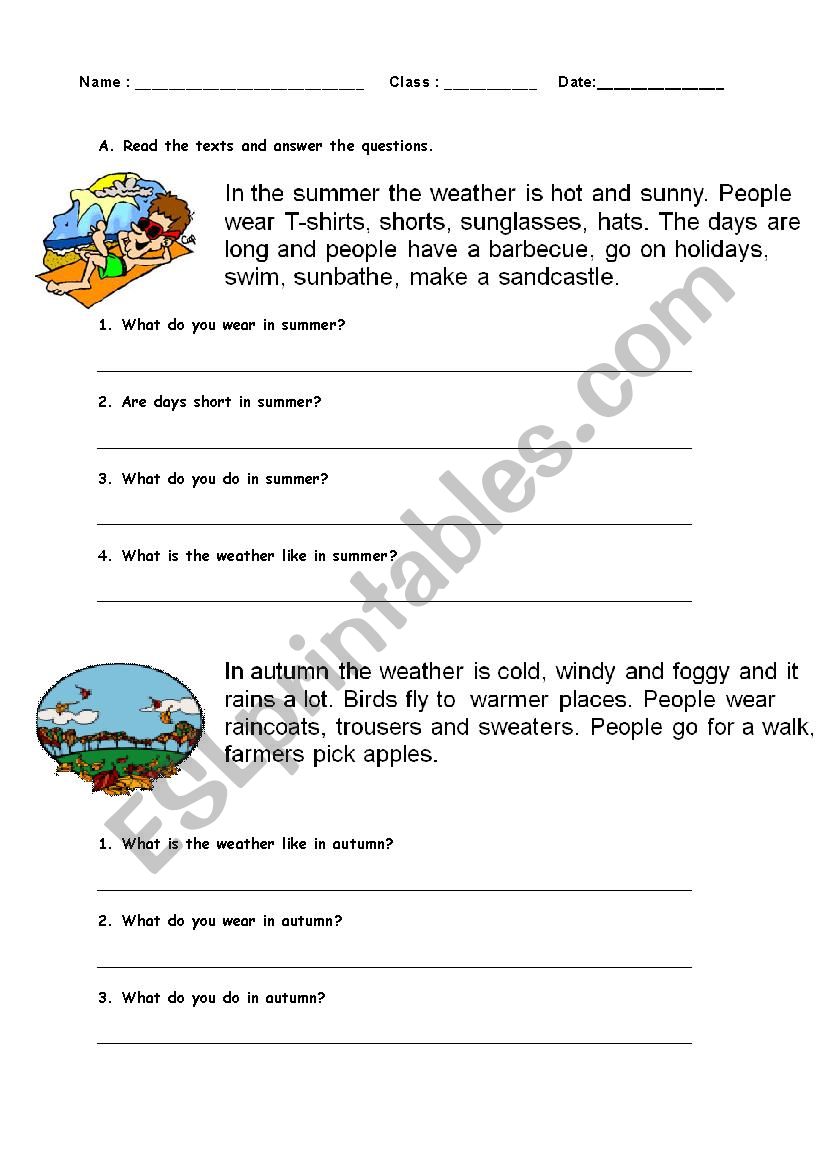 seasons worksheet