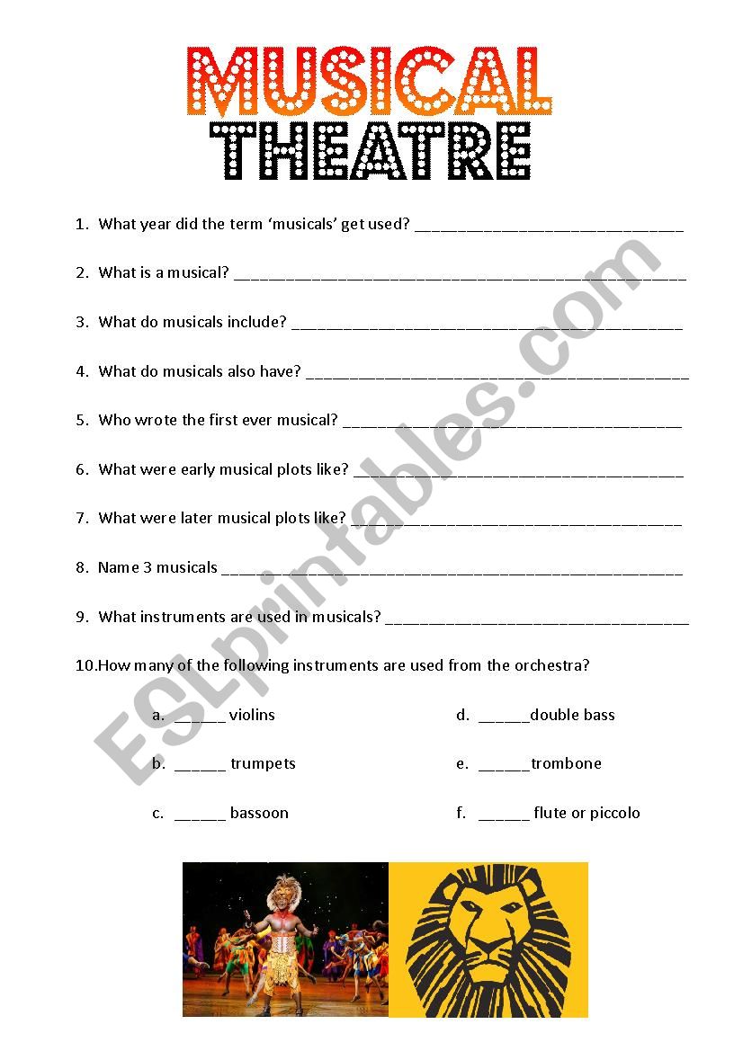 About Musicals worksheet