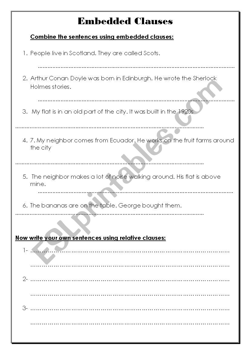 Embedded Clauses worksheet