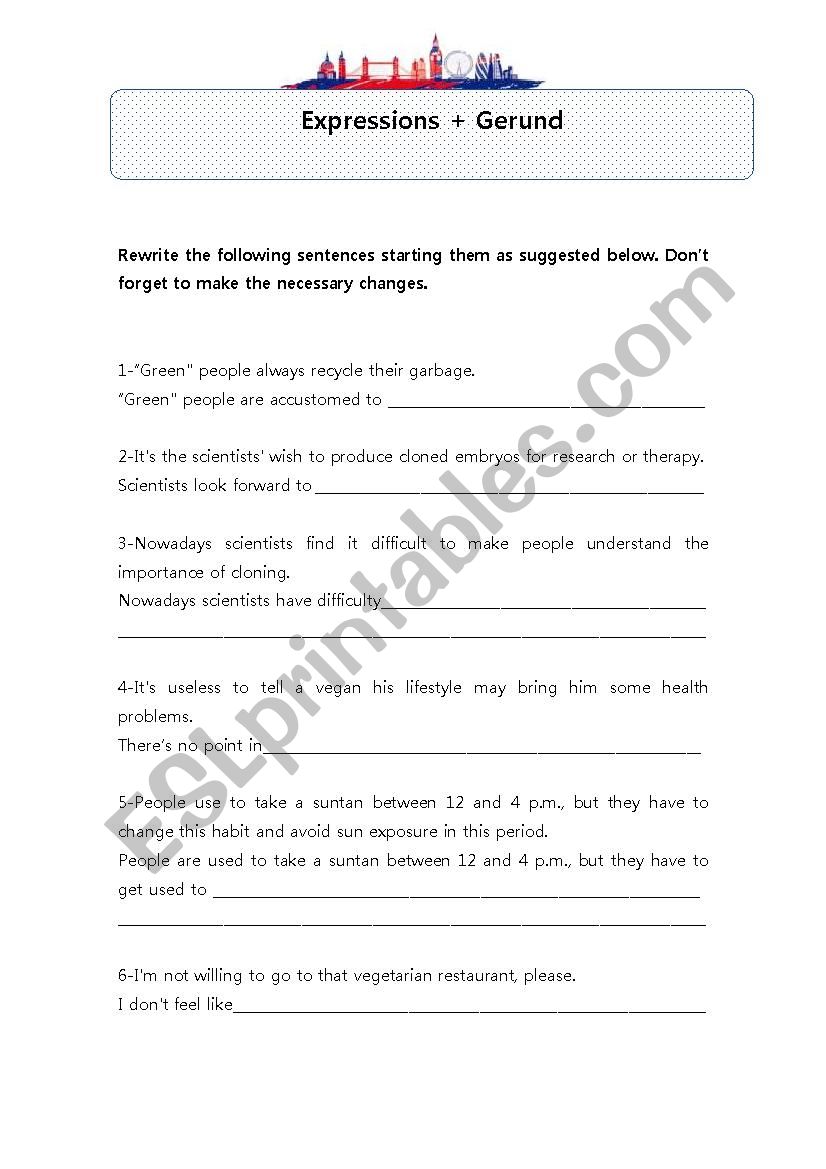 Expressions+Gerund worksheet