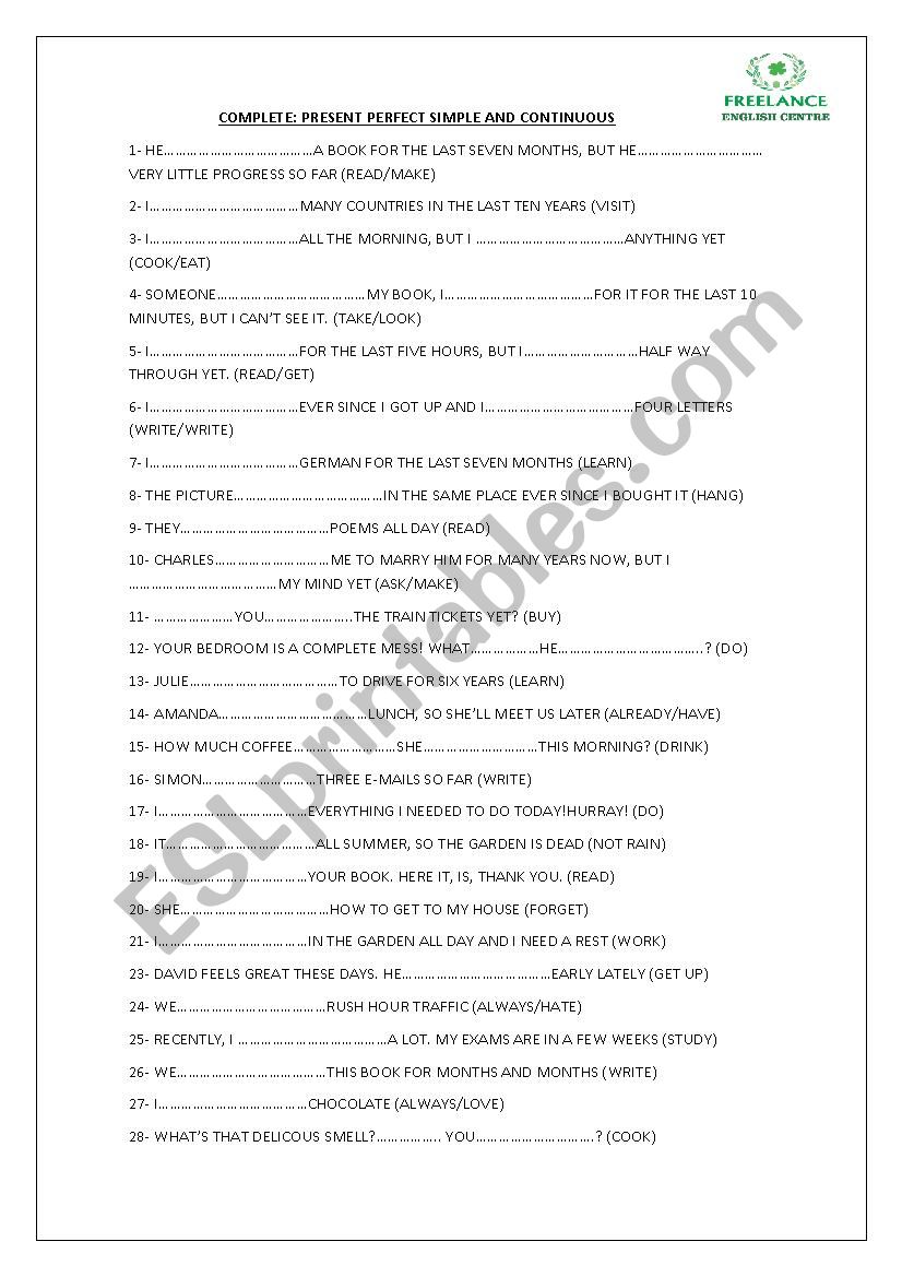 PRESENT PERFECT SIMPLE AND CONTINUOUS