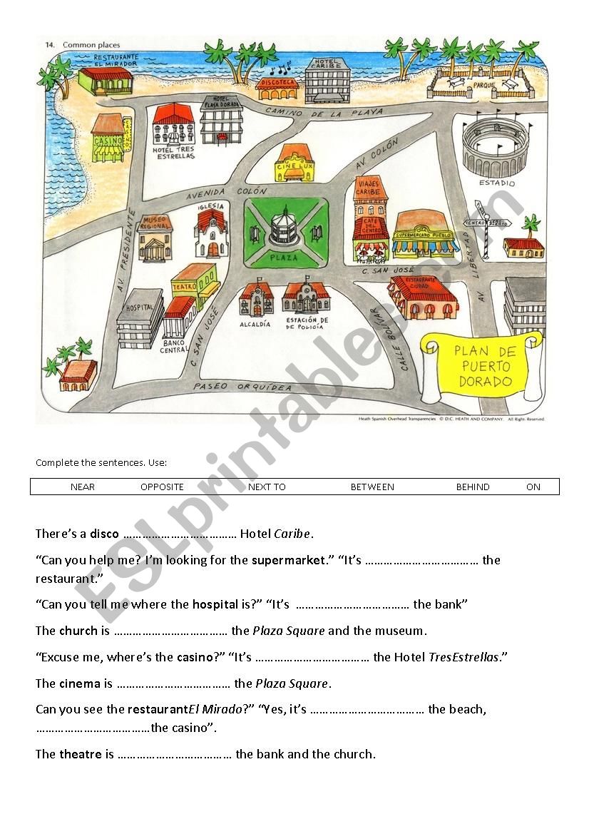 Prepositions of place - the map of the city