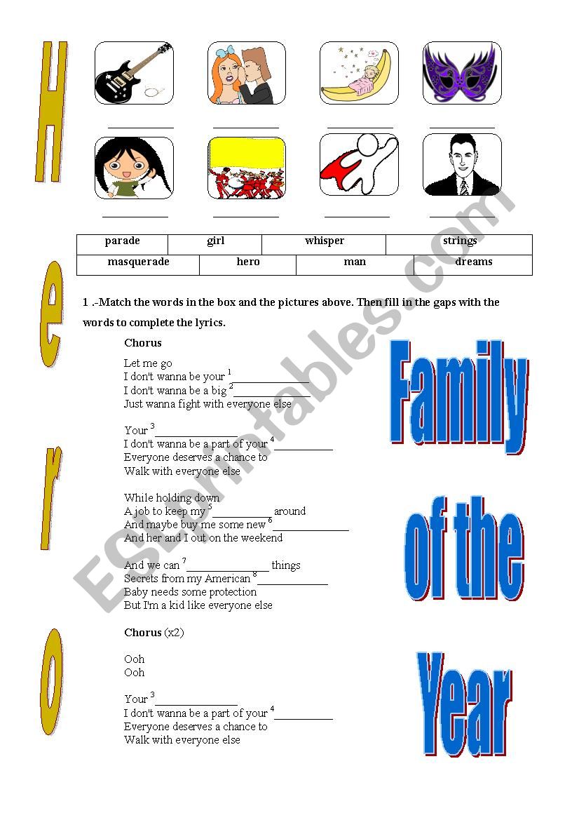 Hero by Family of the year. worksheet