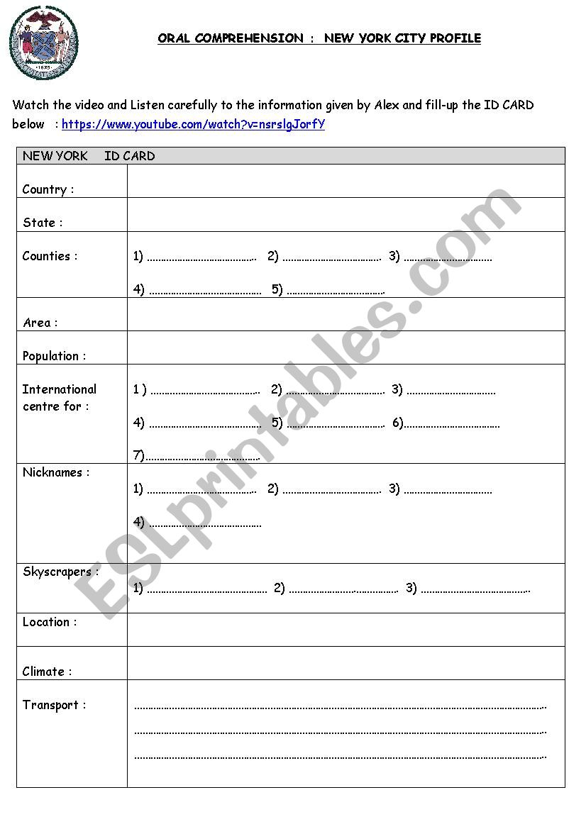 New York city profile oral comprehension 