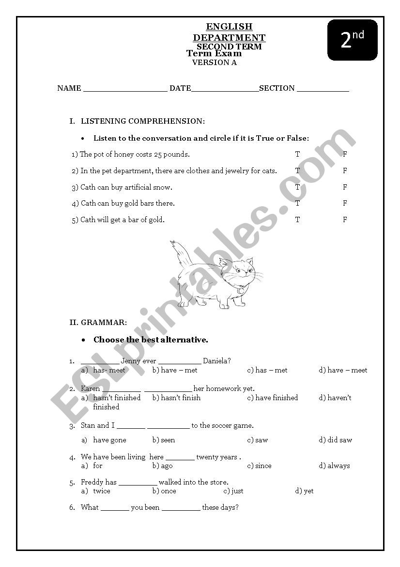 ELEMENTARY FINAL EXAM A worksheet