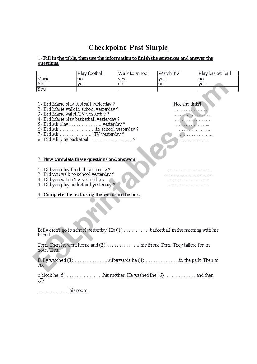 past simple checkpoint worksheet