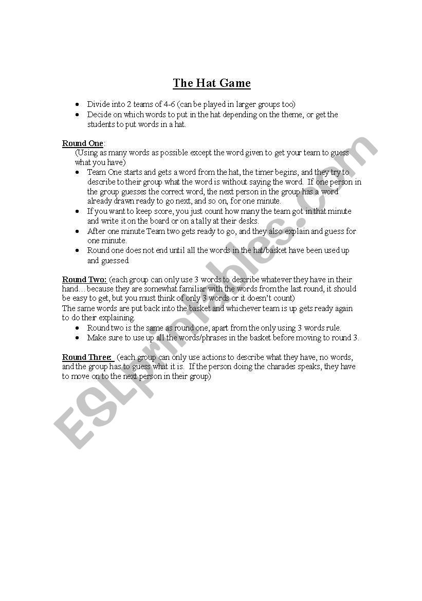 ESL Game  worksheet