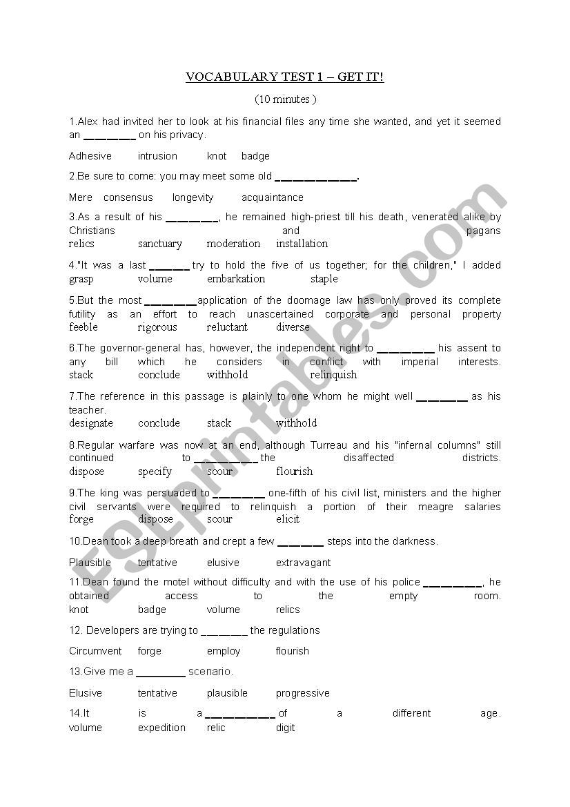 VOCABULARY C2 LEVEL worksheet