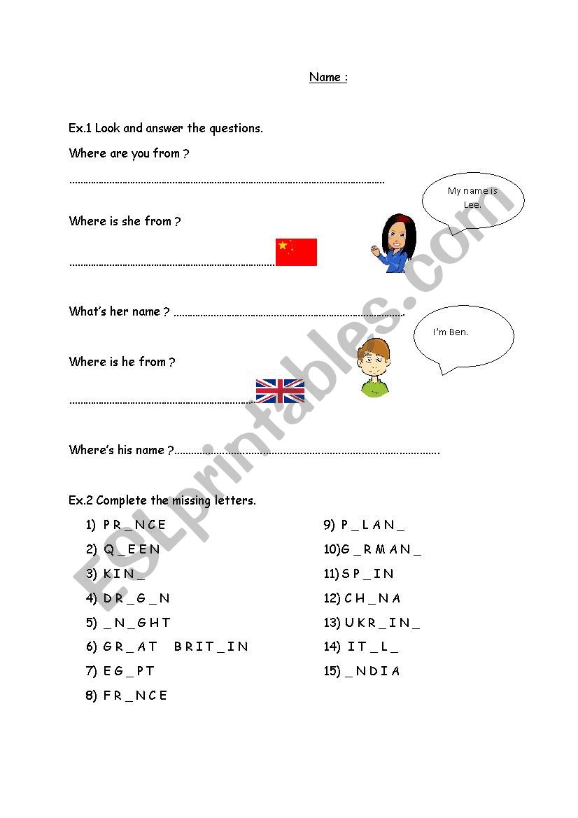 Nationalities test worksheet